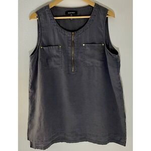 Ellen Tracy Womens Top Sleeveless Gray Tunic Tank Pockets XL